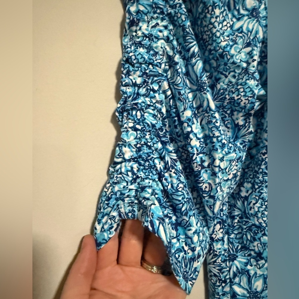 Lilly Pulitzer Belden Blue Floral Elbow Sleeve Shirt Dress Medium Resort Preppy - Picture 4 of 10